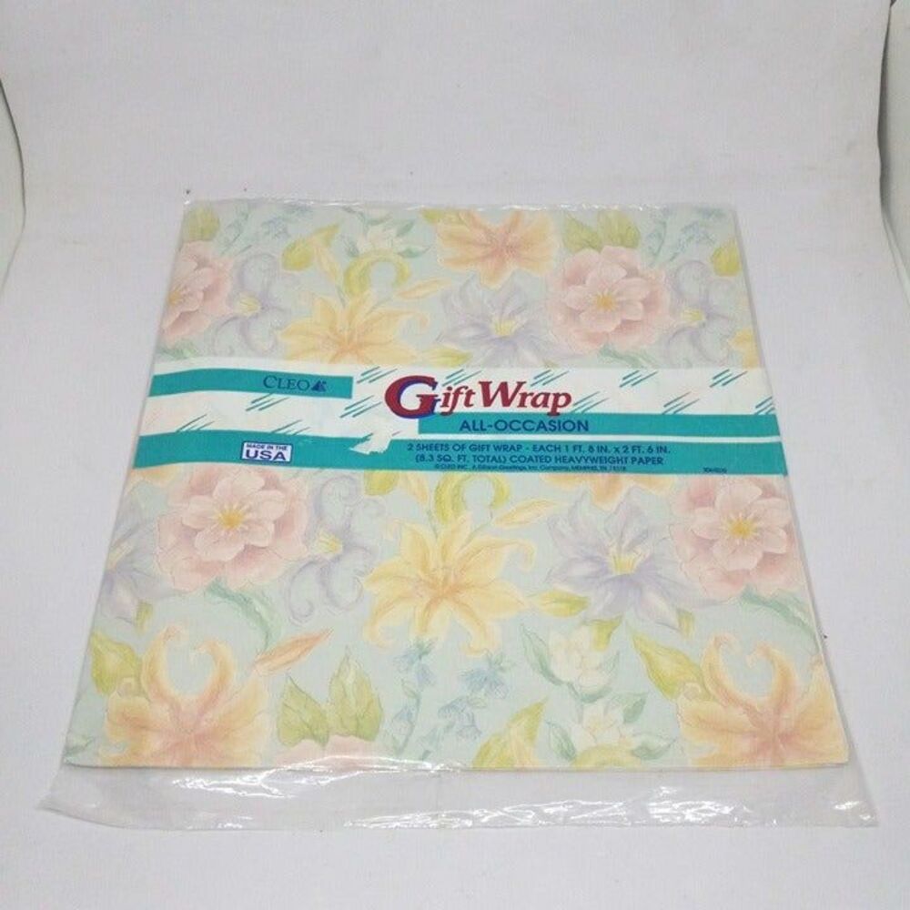 Vintage Cleo Gibson Greetings Floral Gift Wrap Sheets-Pastels-1980s-New